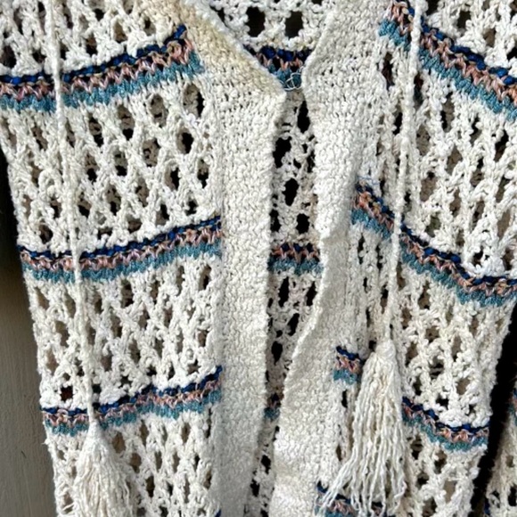 Free People Crochet Hooded Cardigan Duster, Size Medium - Picture 3 of 6